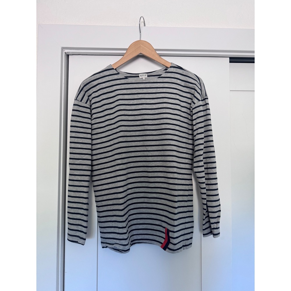 KULE Long Sleeve Striped Tee Gray Navy Blue Cotton Top Size Small